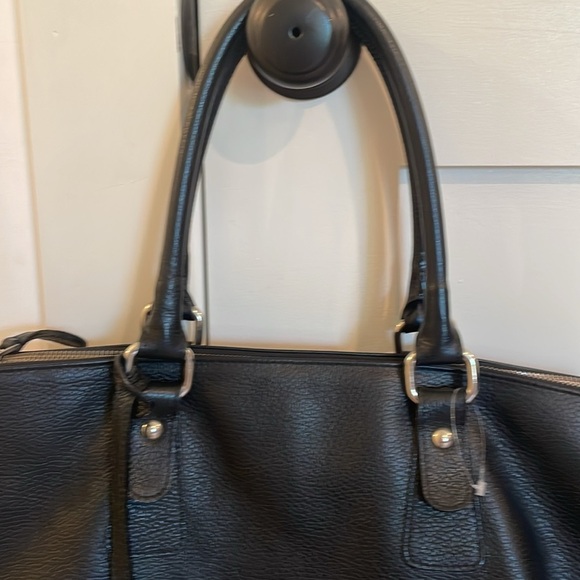 NWOT Claudia Firenze large black genuine leather top handle bag tote - Picture 3 of 16